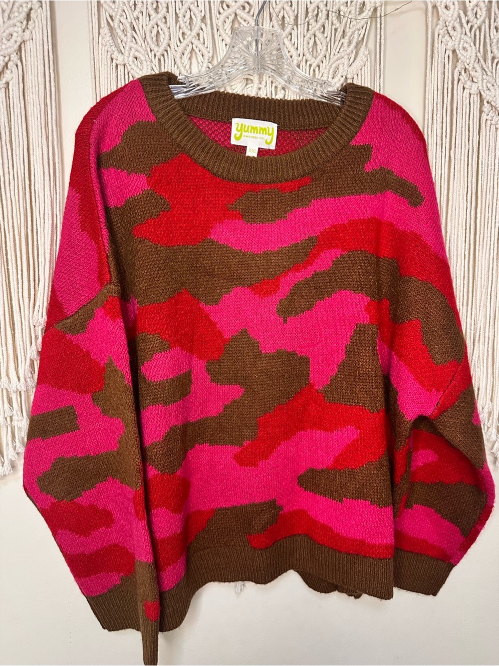 Yummy Pink & Brown Camo Crewneck Sweater - Women's